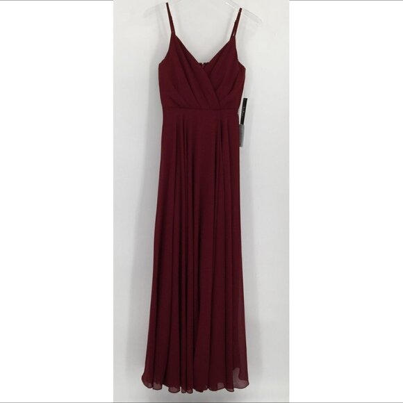 Lulus All About Love v-neck spaghetti strap chiffon wine maxi formal dress new M - Picture 3 of 7
